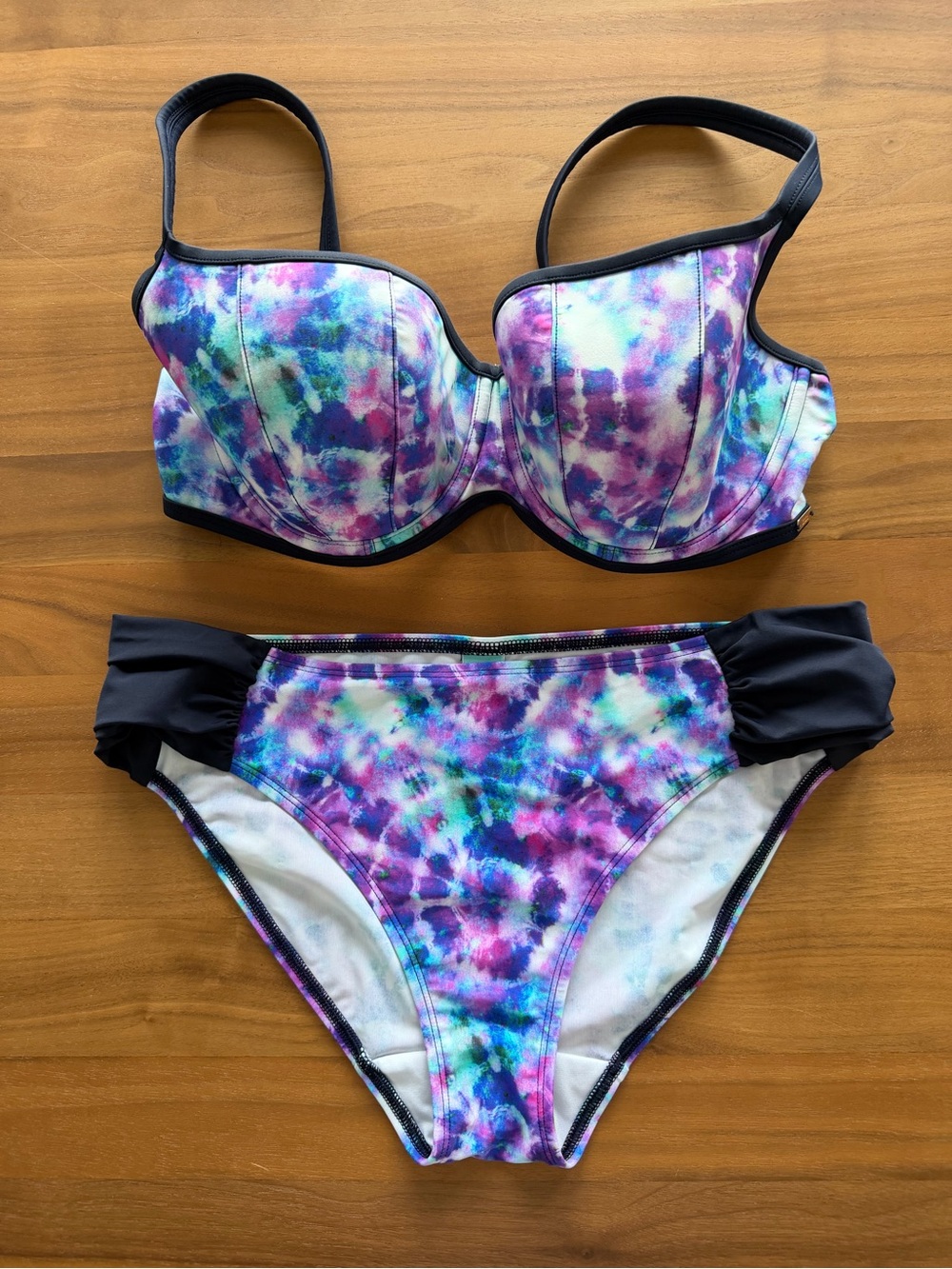 Panache Tie-Dye Underwire Bikini Set - Purple/Blue/Pink. Top bra 34E. Bottom 12.